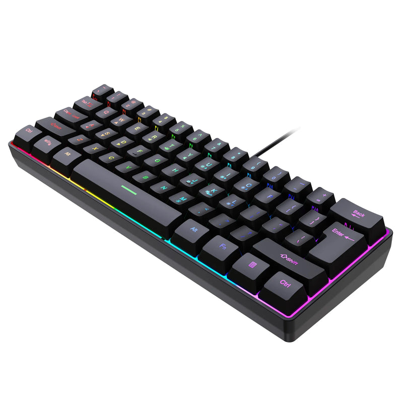 Teclado K401 60% – Compacto, 61 Teclas com Efeitos RGB para Gamers