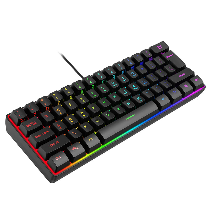 Teclado K401 60% – Compacto, 61 Teclas com Efeitos RGB para Gamers