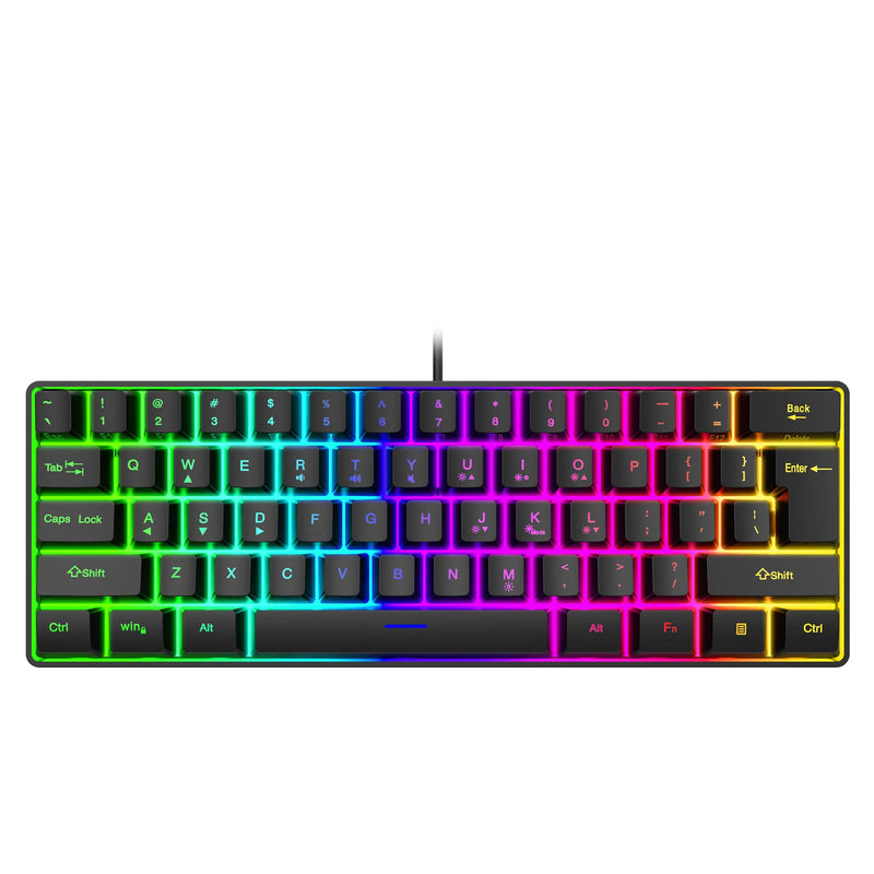 Teclado K401 60% – Compacto, 61 Teclas com Efeitos RGB para Gamers