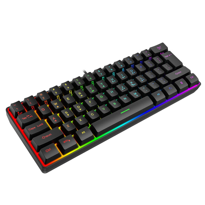 Teclado K401 60% – Compacto, 61 Teclas com Efeitos RGB para Gamers