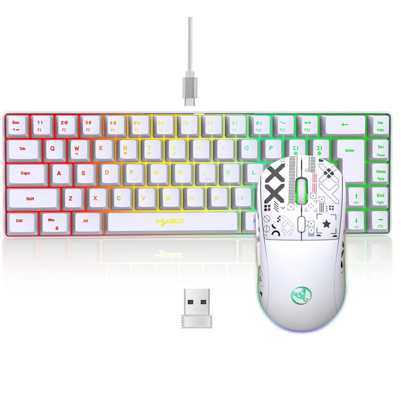 Combo Gamer Completo – Teclado 60% + Mouse Branco USB