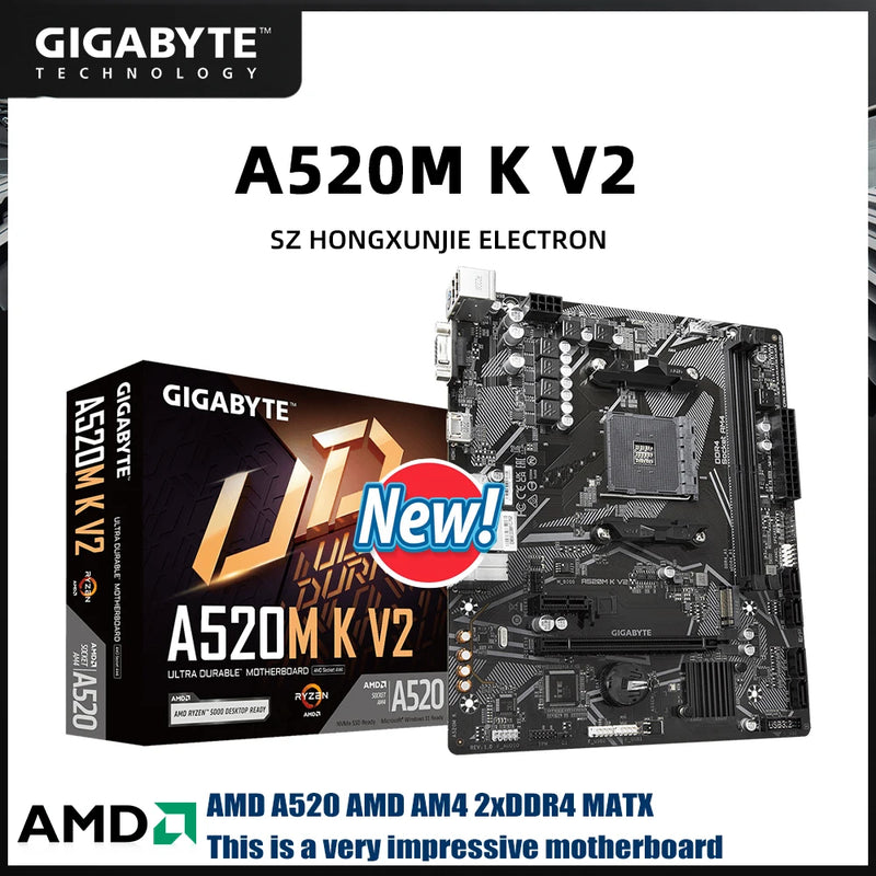 Placa-Mãe GIGABYTE A520M K V2 – Micro ATX, Socket AM4, Suporte Ryzen até 5700G