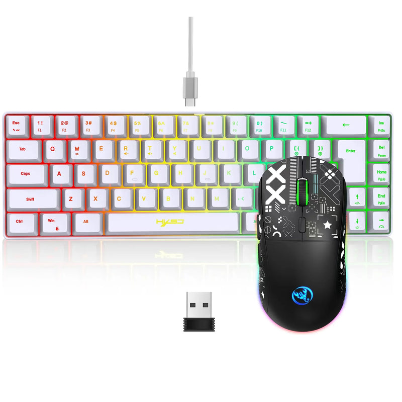Combo Gamer Completo – Teclado 60% + Mouse Branco USB