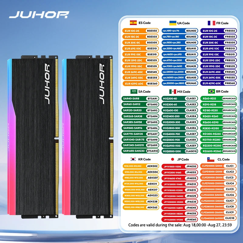 DDR5 JUHOR 16GB RGB – Desempenho Máximo em 6000/6400MHz